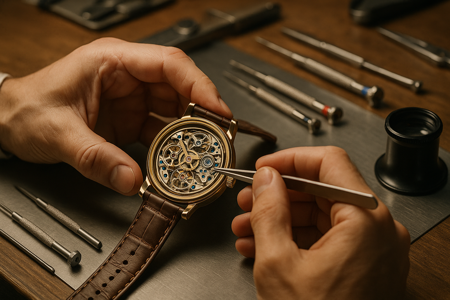 Watch being serviced